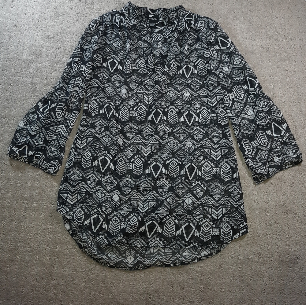 Sheer Geometric Print Blouse